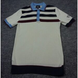 Fred Perry X Thames Polo Shirt Mens S White Terry Cloth Short Sleeve Striped